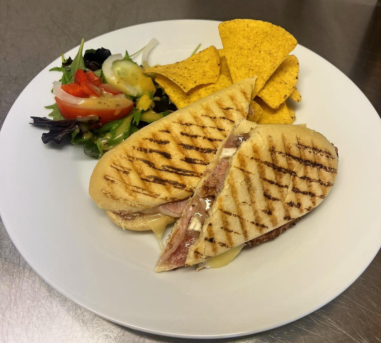 Brie, bacon and cranberry panini